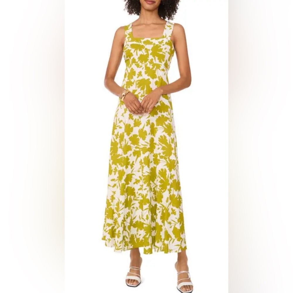 Vince Camuto Floral Maxi Dress 1X Spring Square Neck Wide Strap Chic Elegant